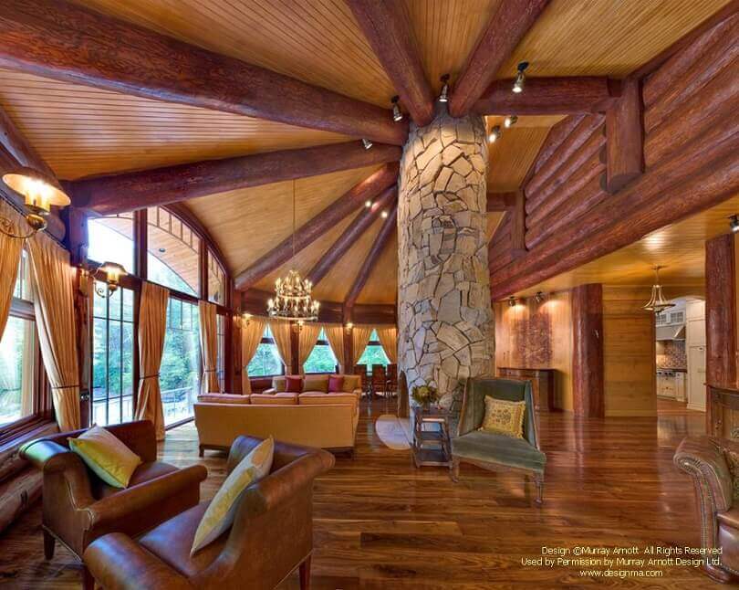 Un salon luxueux dans une maison en bois